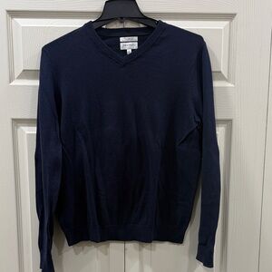 John W. Nordstrom Blue V-Neck Sweater Pullover Professional Preppy Cotton Blend